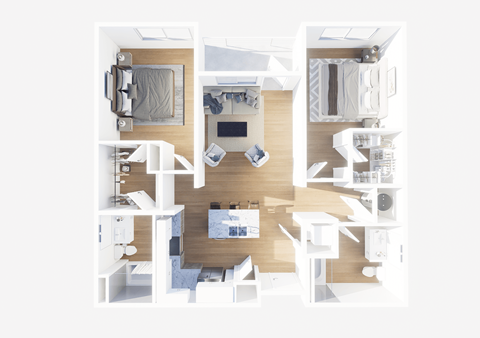 Floor plan for 2 beds, 2 baths, 1101 sqft